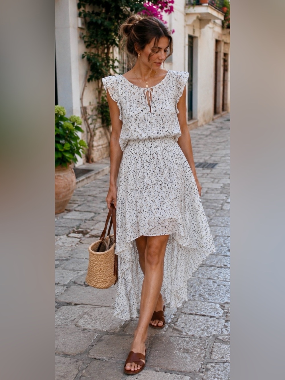 Vince Camuto Cream Floral High-Low Maxi Skirt